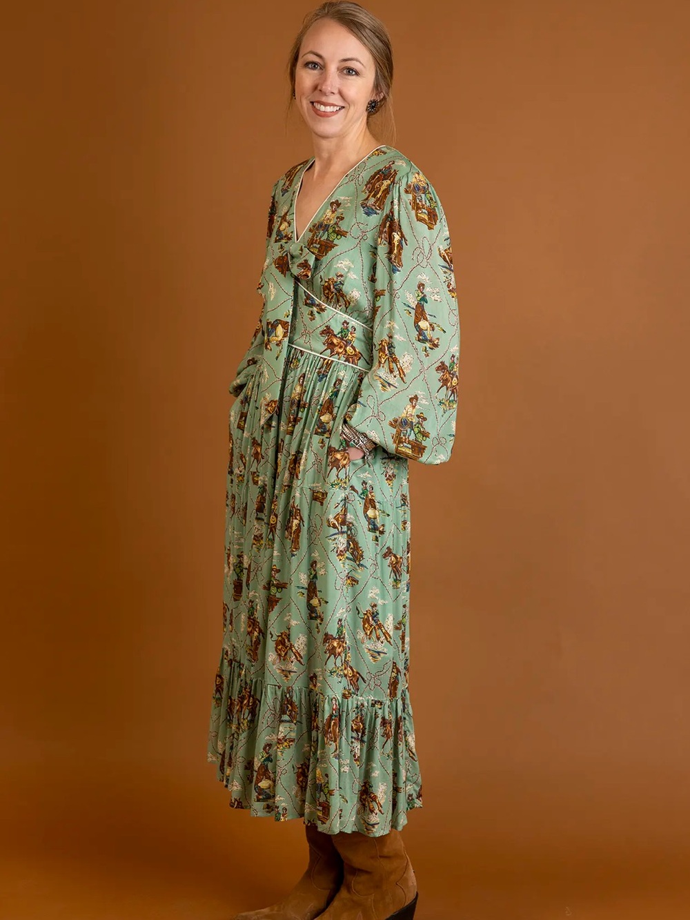 Double D Ranch Western Cowboy Print Maxi Dress Size 18